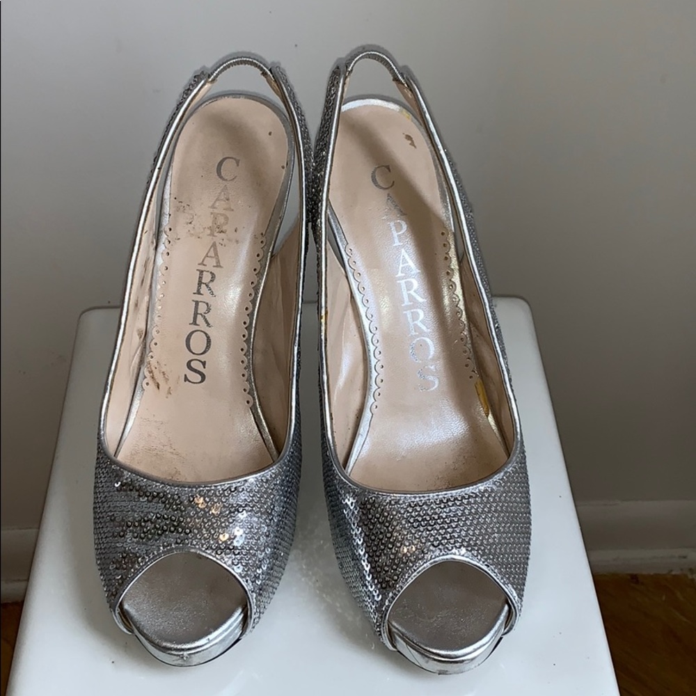 Silver sequin heels